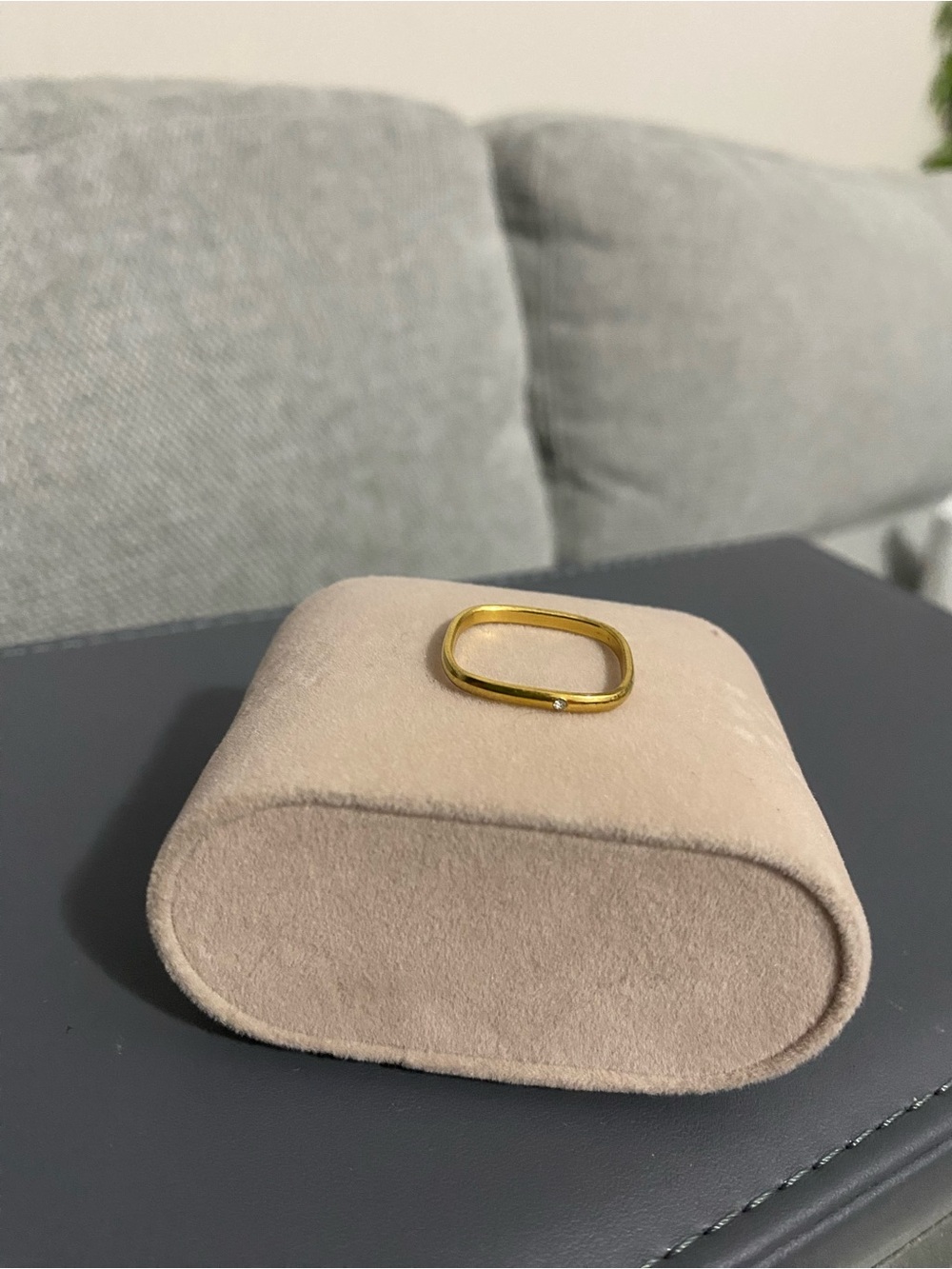 Gold Tone Oval Ring with Single Accent Stone